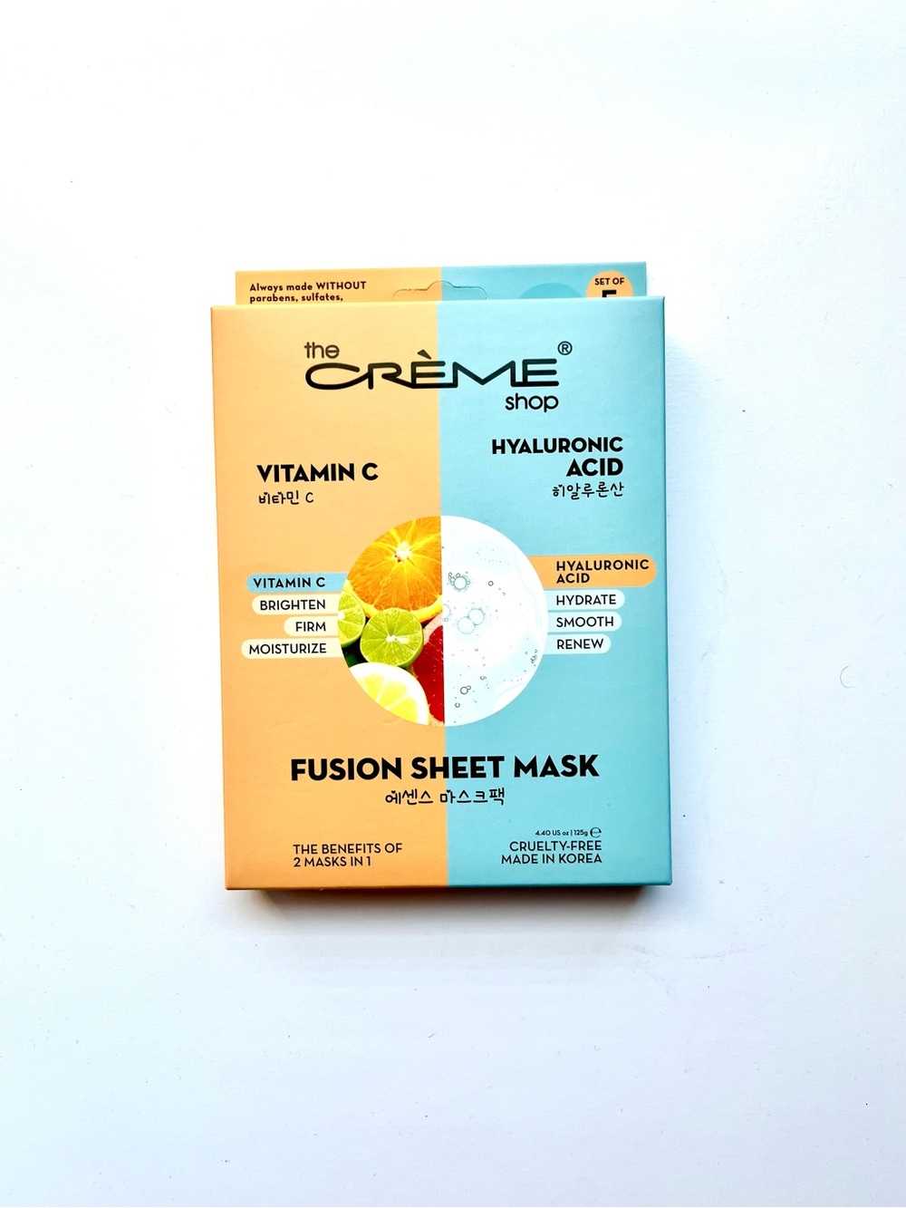 The Crème Shop Vitamin C & Hyaluronic Acid Fusion Sheet Mask - 5 Pieces